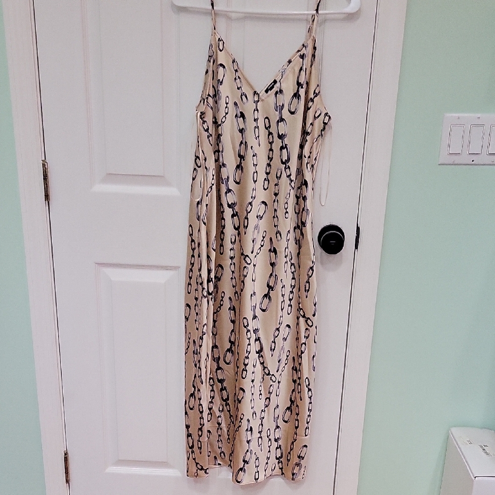 Express Beige Slip Maxi Dress with Black Chain Print